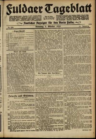 Ausgabe vom Dienstag, den 05. Oktober 1920.