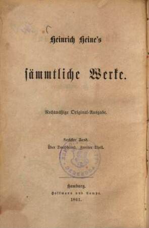 Heinrich Heine's sämmtliche Werke. 6., Über Deutschland, Th. 2: Die romantische Schule