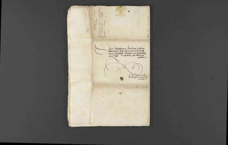 Bischof Friedrich von Würzburg ersucht Herzog Christoph von Württemberg um ein offenes Patent zur Festsetzung Christoph Kretzers, der 1568 Bischof Melchior von Würzburg in der Vorstadt von Würzburg erschossen zu haben gestanden hat und sich in Württemberg aufhalten soll, was ihm sogleich ausgestellt wird.