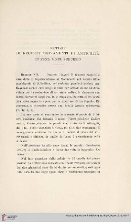 Notizie di recenti trovamenti di Antichità in Roma e nel suburbio