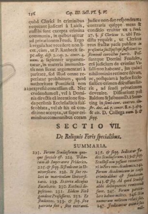 Sectio VII. De Reliquis Foris specialibus.