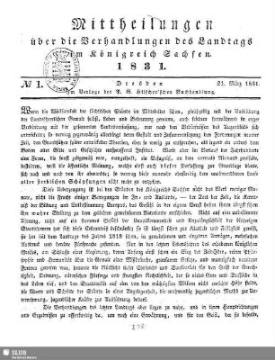 1831: Mittheilungen über die Verhandlungen des Landtags im Königreiche Sachsen