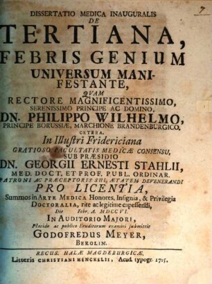 Diss. med. inaug. de tertiana, febris genium universum manifestante
