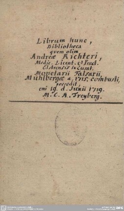 Librum hune, Bibliotheca quem olim Andrea Richteri...