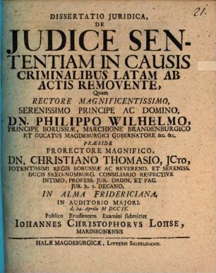 Dissertatio Juridica De Judice Sententiam In Causis Criminalibus Latam Ab Actis Removente