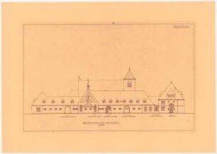 Kirche und Gemeinderäume, Stettin: Aufriss: Seitenansicht von Osten 1:200