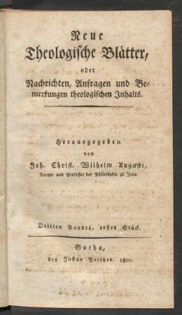 Dritten Bandes, erstes Stück