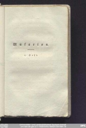 Musarion. 1. Heft.