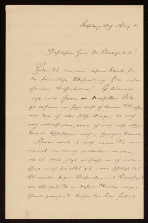 Brief von Karl Necker an Karl Schwarzschild, Straßburg, 10.3.1897