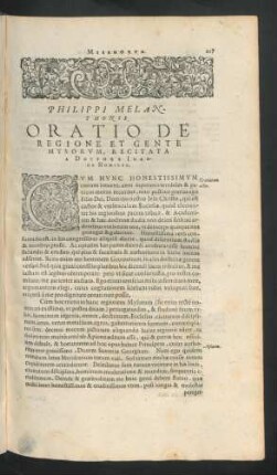 Philippi Melanchtonis Oratio De Regione Et Gente Mysorum, Recitata A Doctore Ioanne Homilio.