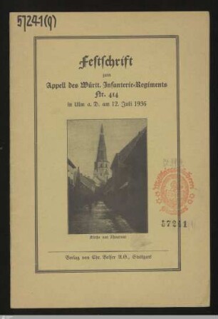 Festschrift zum Appell des Württ. Infanterie-Regiments Nr. 414 in Ulm a.D. am 12. Juli 1936