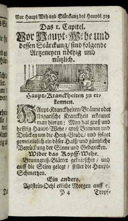 Das 1. Capitel. Vor Haupt-Wehe und dessen Stärckung/ - Das 9. Capitel. Von dem Ohren-Wehe/ und deren unterschiedlichen Gebrechen.