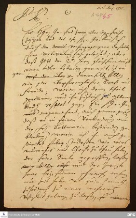Brief von August Hermann Francke an [Henriette Amalie v. Reuß-Obergreiz].
