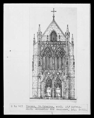 Troyes, Aufriss des südlichen Querschiffes der Kirche Saint-Urbain