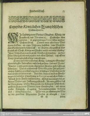 Copey der Königlichen Frantzösischen Vollmachten [e.t.]c.