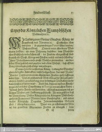 Copey der Königlichen Frantzösischen Vollmachten [e.t.]c.