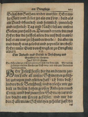VII. Eine Andacht umb Gedult in Anfechtung und Betrübniß des Hertzens.