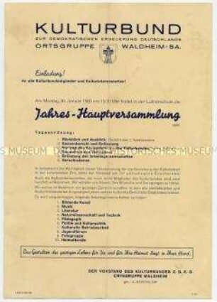 Einladung des Kulturbundes zur Jahreshauptversammlung
