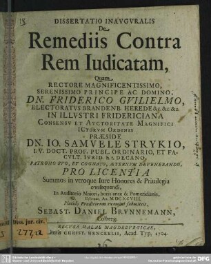 Dissertatio Inauguralis De Remediis Contra Rem Iudicatam