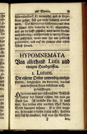 Hypomnemata Von allerhand Lutis und einigen Handgriffen.