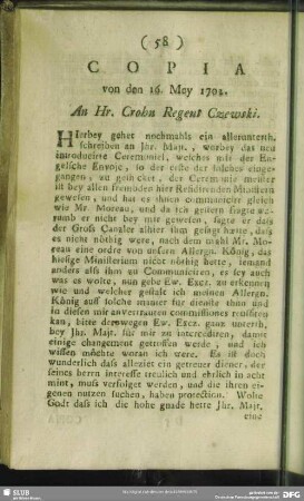 Copia von den 16. Mey 1702