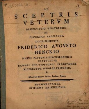 De Sceptris Vetervm Dissertatio Epistolaris