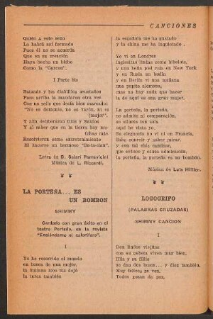 La porteña... es un bombón : Shimmy. Cantado con gran éxito en el Teatro Porteño, en la revista "Enciéndame el calorífero".