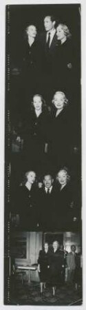 Marlene Dietrich mit Tochter Maria, Filmpartner Mel Ferrer und Vertretern der Filmproduktion auf einer Veranstaltung von Fidelity Pictures im Abassador Hotel zur Bewerbung ihres neuen Films "Rancho Notorious" (Arbeitstitel Chuck-a-Luck) bei Fidelity Pictures (Los Angeles, Mai 1951) (Archivtitel)