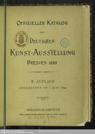 Offizieller Katalog der Deutschen Kunst-Ausstellung Dresden 1899