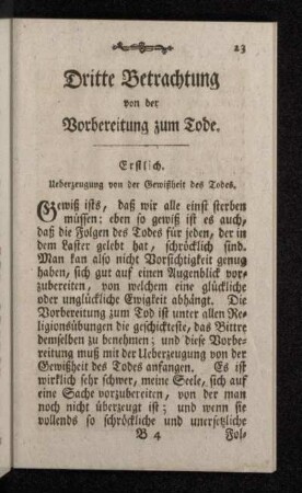 Dritte Betrachtung von der Vorbereitung zum Tode.