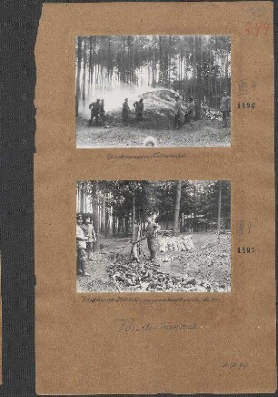 Versacken der Holzkohle aus einem ausgebrannten Meiler