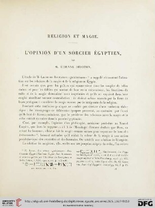Religion et Magie. L'opinion d'un sorcier Égyptien