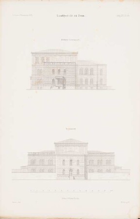 Landgericht, Bonn: Ansicht von Norde, Rückansicht (aus: Atlas zur Zeitschrift für Bauwesen, hrsg. v. G. Erbkam, Jg. 13, 1863)