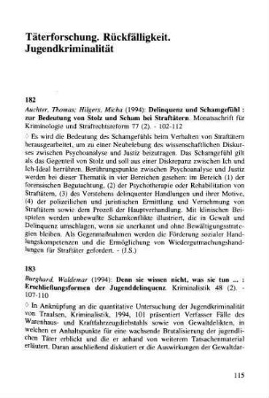 115-124, Täterforschung. Rückfälligkeit. Jugendkriminalität