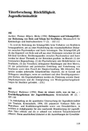 115-124, Täterforschung. Rückfälligkeit. Jugendkriminalität