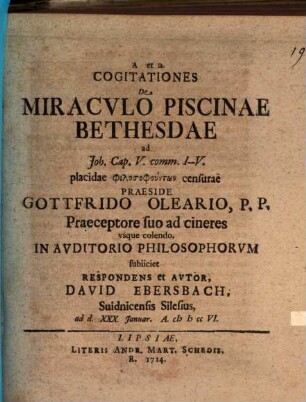 Cogitationes de miraculo piscinae Bethesdae