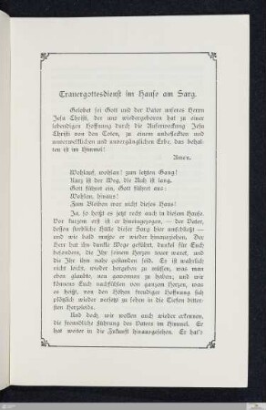 Trauergottesdienst im Hause am Sarg