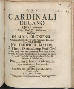 De Cardinali Decano Quod munus hodie Illustriss. Bullionaeus sustinet