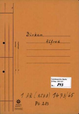Personenheft Alfred Birken (*09.01.1904), Polizeiinspektor