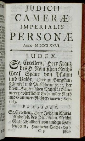 Judicii Cameræ Imperialis Personæ Anno MDCCLXXVI.