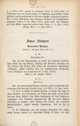 Achter Abschnitt. Gewerbs-Polizei. (Verordn. v. 29. Juni 1821 §. 88. 10.)