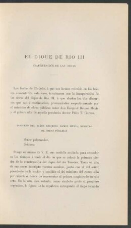 El dique de Río III : Inauguración de las obras
