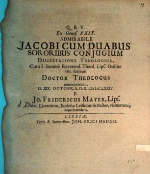 Ex Genes. 29. admirabile Jacobi cum duabus sororibus coniugium