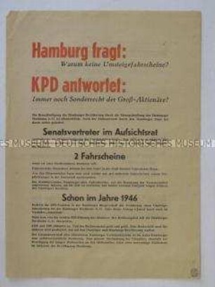 Propagandaflugblatt der KPD zum städtischen Nahverkehr