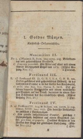 I. Goldne Müntzen.