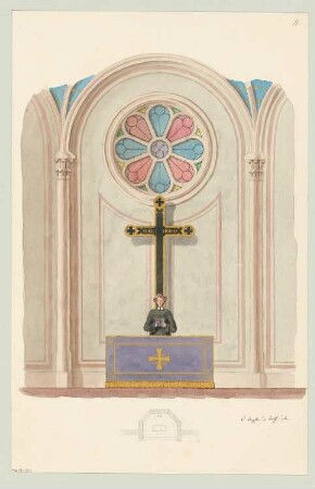 Altar Monatskonkurrenz Mai 1843: Grundrissskizze, Aufriss Vorderansicht