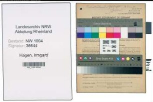 Entnazifizierung Irmgard Hagen , geb. 29.12.1900 (Geschaeftsinhaberin)