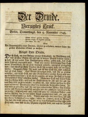 Vierzigstes Stück. Berlin, Donnerstags, den 5. November[!] [December] 1748