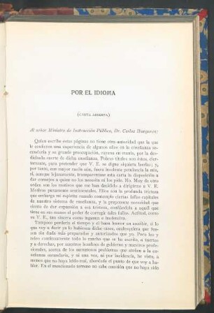 Por el idioma : (Carta abierta)