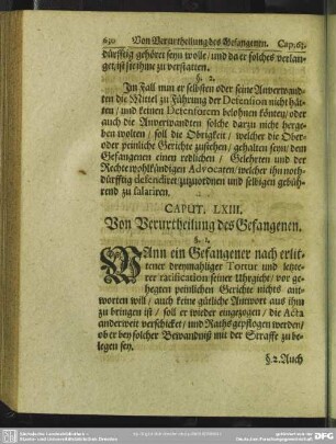 Caput LXIII. Von Verurtheilung des Gefangenen